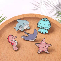 20PCS Baby Shark Enamel Pins Sea Ocean Animal Pride Clothes Brooches Cute Kawaii Cartoon Bag Hat Lapel Pin Badge Gift for Girl