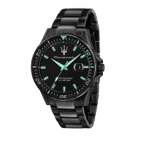 【MASERATI 瑪莎拉蒂】AQUA SFIDA 海洋水色黑鋼質感腕錶44mm(R8853144001)