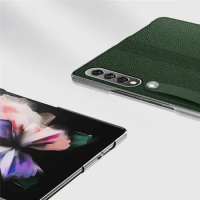 PU Plain Leather Case Bracket Protective Cover Split Mobile Phone Case for Samsung Z Fold3