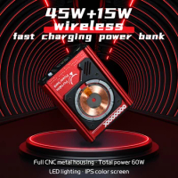 PD45W+15W Magnetic Wireless 21000mah 1.14inch IPS Screen LED QC PPS Phone Laptop CNC Aluminum Shell Fast Charging PowerBank