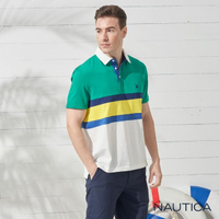 【NAUTICA】潮男色塊拼接短袖POLO衫(綠白)