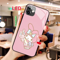 Melody Luminous Tempered Glass phone case For Apple iphone 12 11 Pro Max XS mini Acoustic Control Protect LED Backlight cover