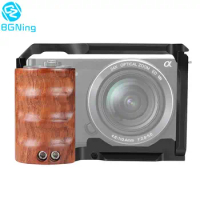 Camera Cage with Wooden Handle Top / Side Grip Quick Release Plate Stabilizer Rig Protective Cover Frame for Sony ZV-E10 DSLR