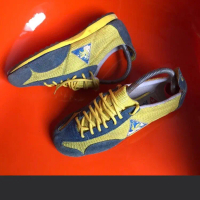 Vintage Le Coq Sportif Trainner Shoe Yellow Soft grey suede upper Pattern  Size 37 Eur  4uk  23 Cm