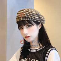 蓓蕾帽復古畫家帽平頂貝雷帽 時尚韓國千鳥格 韓版海軍帽水手帽子女秋冬【淘夢屋】