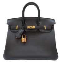 【二手名牌BRAND OFF】HERMES 愛馬仕 黑色 Swift牛皮 Birkin 25 柏金包 手提包 U刻 金扣