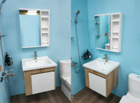 浴櫃超值三件組 日式B鏡ABS收納鏡櫃+立體瓷盆搭配不鏽鋼浴櫃組+不鏽鋼面盆龍頭(LAMB-60B+6148)