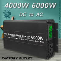 6000W Pure Sine Wave Power Inverter 4000W DC 12V 24V 48V To AC 220V Portable Power Bank Converter Solar Car Inverter Transformer