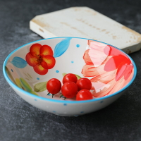 日式小清新陶瓷餐具餐盤家用盤子創意花邊深盤20cm拉面碗湯碗釉彩