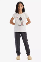 DeFacto Girls Pajamas Set Printed Short Sleeve Top Elastic Waist Long Bottom E0541A825Sm