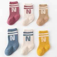 Cute Letter N Print Baby Socks Solid Color Cotton Baby Girls Boys Mid Socks Infant Toddler Stripe Sp