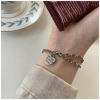 Korean Luxury Designer Letter Tag Silver Color Bracelet For Women Asymmetric Cuban Link Jewelry Gifts