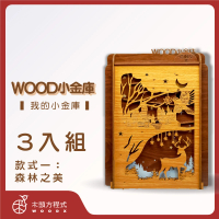 【木頭方程式】WOOD小金庫｜我的小金庫 3入組(第一入款式：森林之美 台灣設計製造 存錢筒 自動分類)