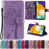 Wallet Leather Tree Embossing Case For Samsung Galaxy A03S A12 A21S A22 A32 A50 A51 A52 A71 S22 S22 Plus S22 Ultra S21 FE S20 FE