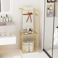 輕奢大理石毛巾架落地衛生間浴巾收納架簡約現代鐵藝浴室置物架