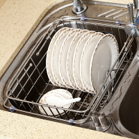 廚房瀝水架瀝水籃 304不銹鋼 水槽碗碟架晾碗架 可伸縮洗菜濾水籃
