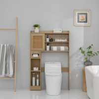 Freestanding Above Toilet Space Saver Rack W/Adjustable Shelves Bathroom Furniture Sliding Door Cabinet Home
