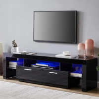 LED TV Stand for 75 Inch TVs Console Table High Gloss TVs Entertainment Center with Storage Drawer, TV Stands