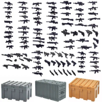 WW2 Military Weapon Box SWAT Gun Pack Sandbag Vest Armor Boat Cannon Guns Toy Suit Figures Building Blocks for Kid Gifts