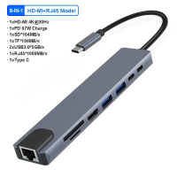 12-in-1 USB C HUB แท่นเชื่อมต่อ อะแดปเตอร์ที่รองรับ HDMI 4K 30Hz PD 100W Type-C HUB แยก USB 3.0 สำหร