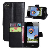 for Apple iPhone 4 iPhone4s Case Fashion Wallet card stent cases Lichee Pattern Flip leather Cover black Case for iPhone4 4S