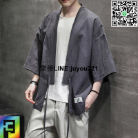 [聚優]夏季新款棉麻漢服男日式和服刺繡七分袖開衫胖子夾克上衣