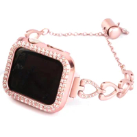 Heart Bracelet Metal Strap Diamond Watch Case For Apple Watch 45mm 41mm 44 42 40 38mm Bands Luxury Women Wristband Iwatch 7 6 5