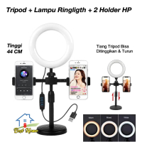 Tripod 28CM 2 Holder HP + Lampu Ringligth 16CM