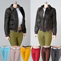 1/6 Scale Women's Retro A2 Air Force Flight Leather Jacket Coat Pencil Pants Skinny Slim Trousers Model for 12'' Action Figure