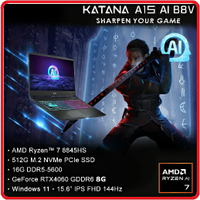 MSI 微星 Katana A15 AI B8VF-433TW 15.6吋 AI 筆電 AMD Ryzen 7 8845HS/16G/RTX4060/512GB/W11/144Hz/15.6