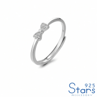 【925 STARS】純銀925微鑲美鑽迷你蝴蝶結造型戒指 開口戒(純銀925戒指 美鑽戒指 蝴蝶結戒指)