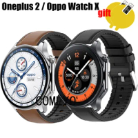For Oneplus watch 2 / OPPO Watch X Strap Smart watch Bands Leather +Silicone Sports Band Belt Screen protector film