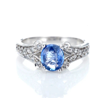 【DOLLY】14K金 無燒藍寶石1克拉鑽石戒指(008)