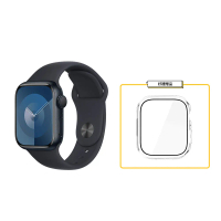 Apple Watch S9 45mm GPS午夜橡膠錶帶 S/M＋保護殼