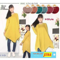 Baju Tunix long Blouse RO Tunik Wanita spandex rayon super var color Kekinian@@ Biru Kuning Maroon M