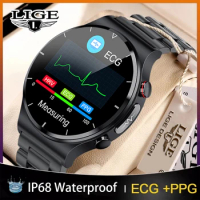 LIGE ECG+PPG Smart Watch Men Temperature Blood Pressure Monitor Watches Wireless Charger Fitness Tracker Waterproof Smartwatch