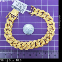 Emas 916,Rantai Tangan Pasirs1 Padu Crki Tm Ganchu H Box 1.32cm Design:1373<M0N37>T916G(M9)-Size: 18