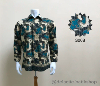 Batik Shirt Modern Pria Satin Tosca Teal Hijau Beige (S68)