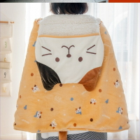 可穿式斗篷兒童小被子舒適卡通日式貓咪印花抱枕帶帽披風午睡蓋毯