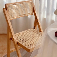 復古藤編折疊椅實木餐椅網紅咖啡廳甜品店凳子陽臺休閑簡約靠背椅