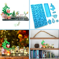 1 Set Diy Crystal Epoxy Mold Christmas Setting Table Christmas Tree Letters Numbers Table Decoration Three-dimensional Mold