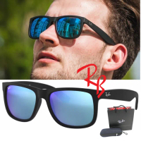 【RayBan 雷朋】亞洲版 時尚方框太陽眼鏡 RB4165F 622/55 55mm 霧黑框藍水銀鍍膜鏡片 公司貨