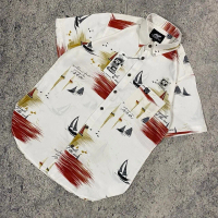 Kemeja rayon surfing putih cerah / hem pria hawai lengan pendek motif v8 fullprint