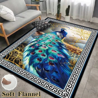 3D Peacock Printing Carpet Living Room Antiskid Cloakroom Floor Mat Bedroom Decor Soft Flannel Corridor Large Area Rugs Washable