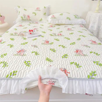 Summer Cooling Mattress Cover Couple Cool Sleeping Mat Korean Lace Latex Cold Feeling Sheet Double Folding Bed Protection Pad