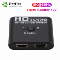 2 Ports Bi-Direction HDMI-compatible Video Switcher High Speed 8K 60Hz HDMI Splitter 2 in 1 out HDMI Switch 1x2/2x1 HUB Adapter