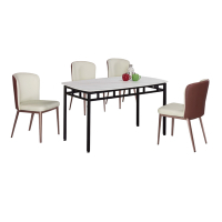 文創集 勞特4.3尺岩板餐桌科技布餐椅組合(一桌四椅組合)-130x80x78cm免組