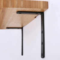 Black 90 Degree L-Shaped Corner Brackets With Screws Wall Shelves Thickened Cold-Rolled Steel Powder Sprayed Furniture Hardware