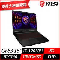 MSI微星 Thin GF63 12UC-654TW 15.6吋電競筆電(i7-12650H/RTX3050 4GB/8G/1TB PCIe SSD/Win11/特仕版)