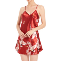 Printed Sleeveless Nightdress For Women Nightgown V Neck Ladies Nightdress Spaghetti Strap Sleepwear Pajama